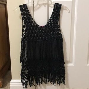 Sheer Black Fringe  Tank